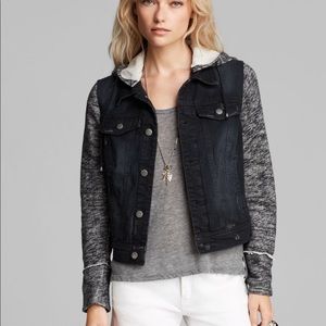 Free People Black Denim Knit Mixed Media Hooded Jacket, XS